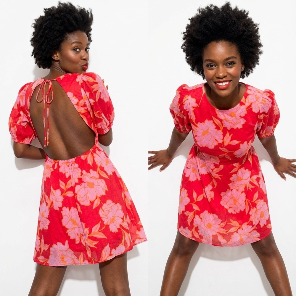 Floral Open-Back Red Dress